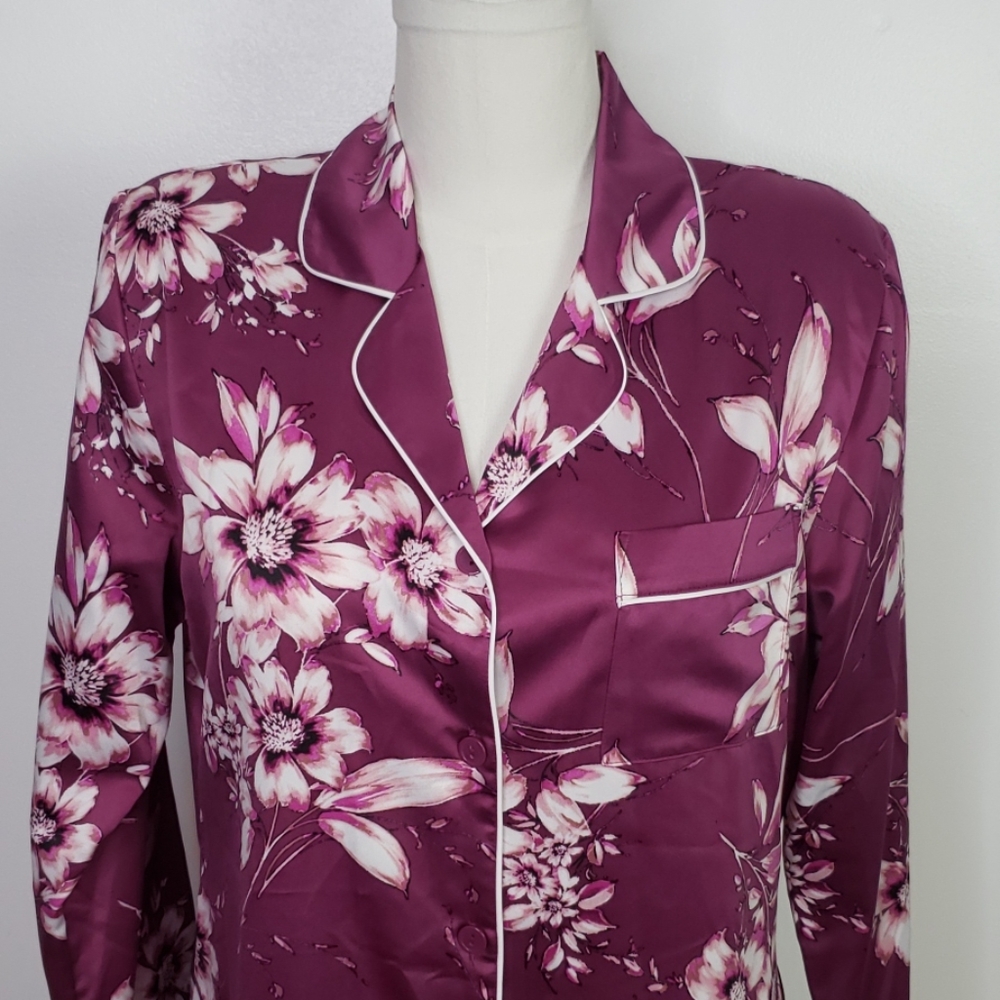Linea Donatella Purple Floral Silky Sleepshirt, M - Picture 5 of 6